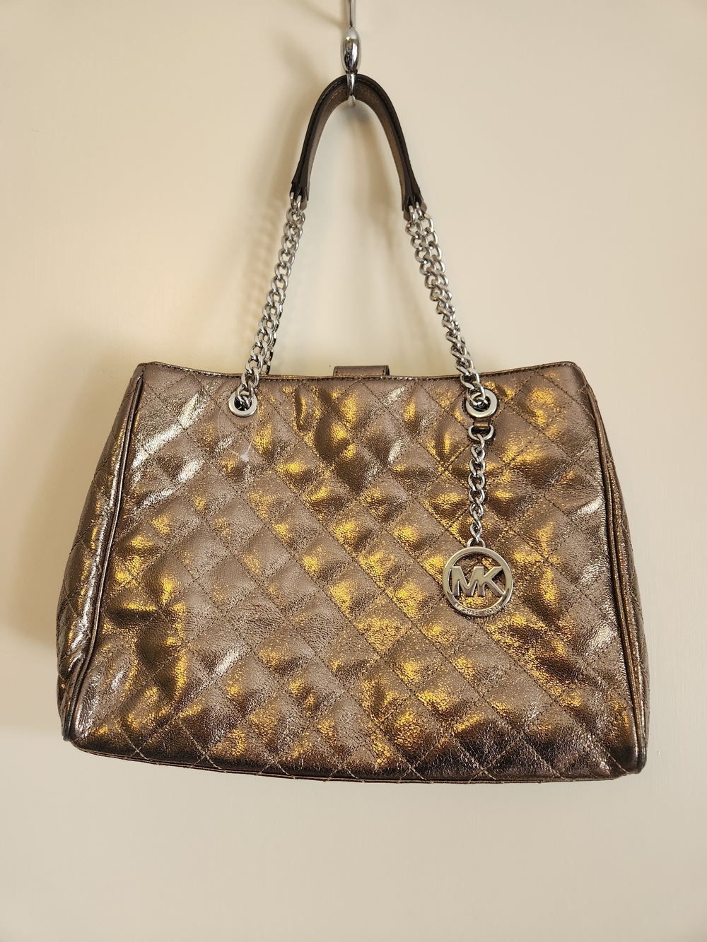 Michael Kors Quilted Metallic Tote Bag in Bronze